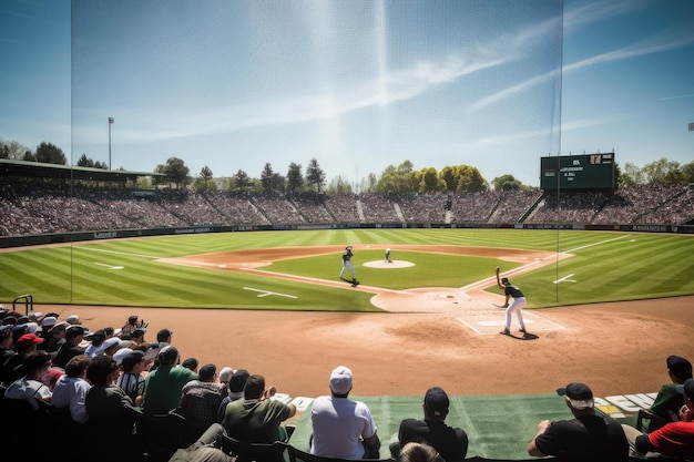 Baseball in action lively game on the sunny field generative IA