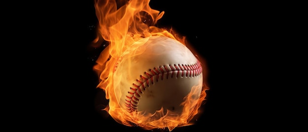 Baseball ball on fire Generative AI