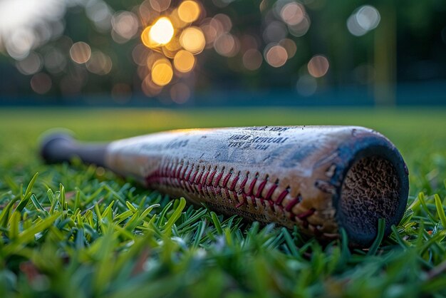 Photo baseball bat and ball on the field