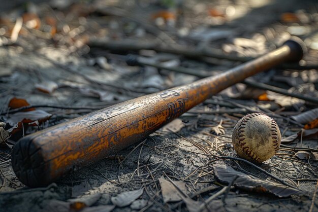 Photo baseball bat and ball on the field