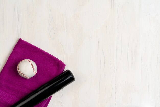 Baseball bat and ball, view from above