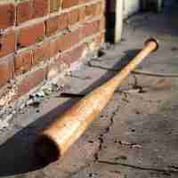 Photo a baseball bat laying on the ground next to a brick wall