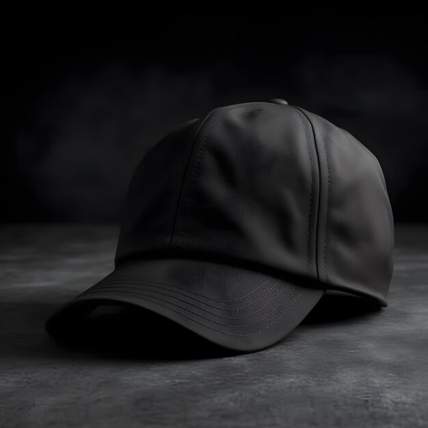 Фото Бейсбольная черная кепка на черном фоне с копирайтом