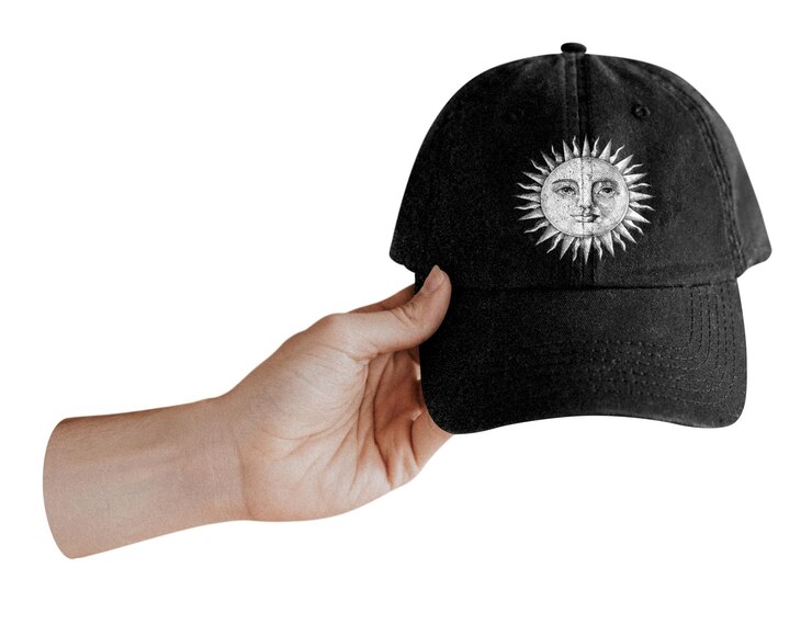 Photo baseball cap png sticker celestial sun print transparent background