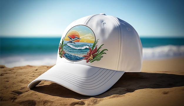 Baseball Cap Summer Beach Hat Model with Embroidered Generative AI