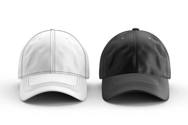 Baseball cap white and black templates front views isolated on white background Mock up