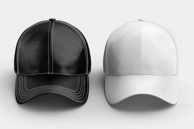 Baseball cap white and black templates front views isolated on white background Mock up