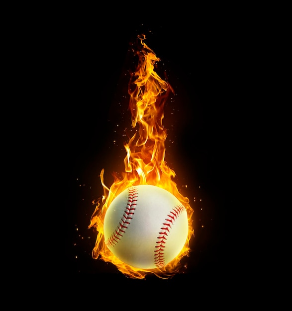 Baseball on fire on black background