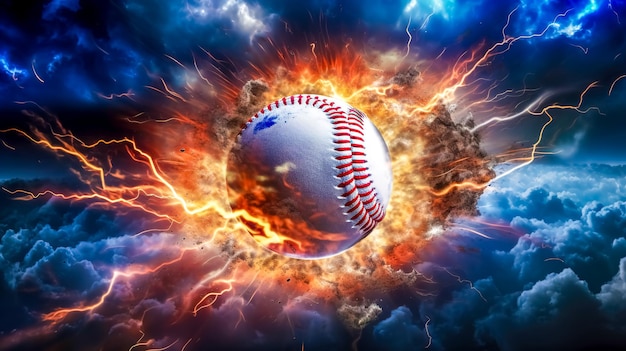 Photo baseball on fire energy and movement of the game