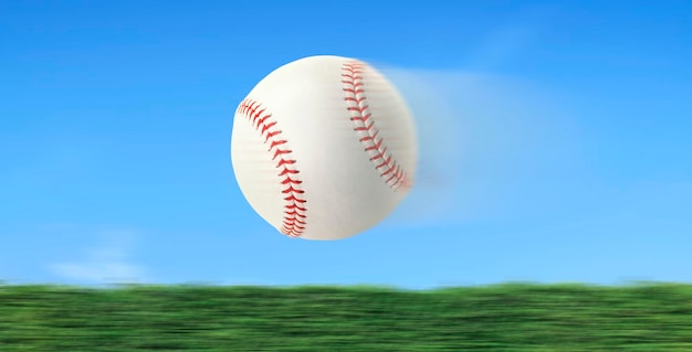 Baseball flies in fast motion in a competitive