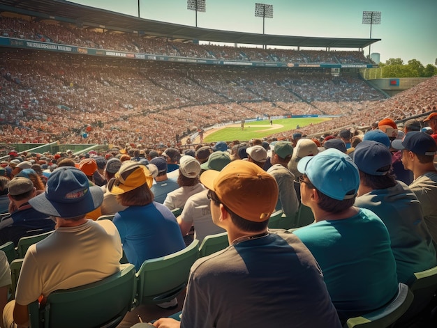 Photo baseball game in a crowded stadium on a sunny day generative ai