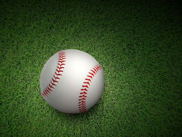 Baseball on the green turf closeup