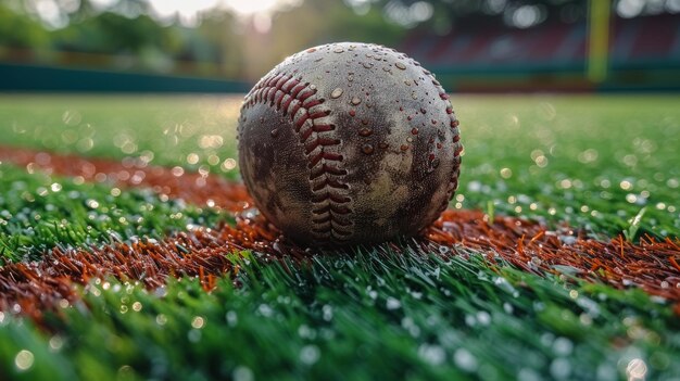 Photo baseball on lush green field generative ai