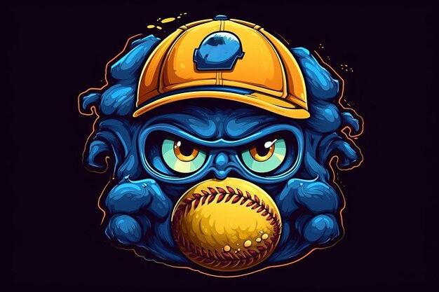 Baseball Mascot Cartoon character blue and yellow illustration generative ai