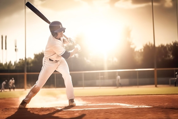 Baseball player about to hit a ball