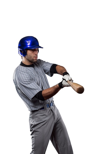 Baseball Player in a blue uniform, on a white background.