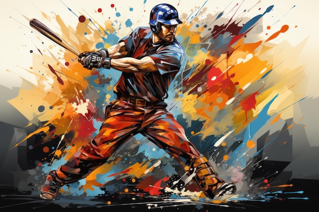 抽象的なスタイルで作られた野球選手のカラフルな芸術
