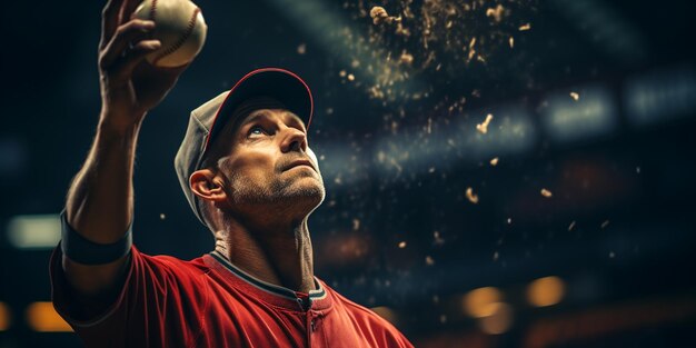 Photo baseball player holds ball