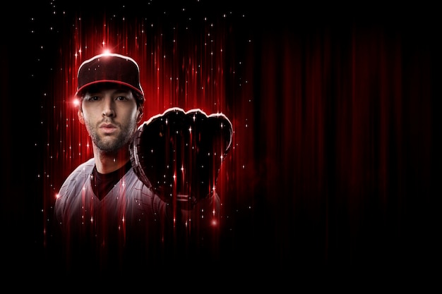 Giocatore di baseball in uniforme rossa