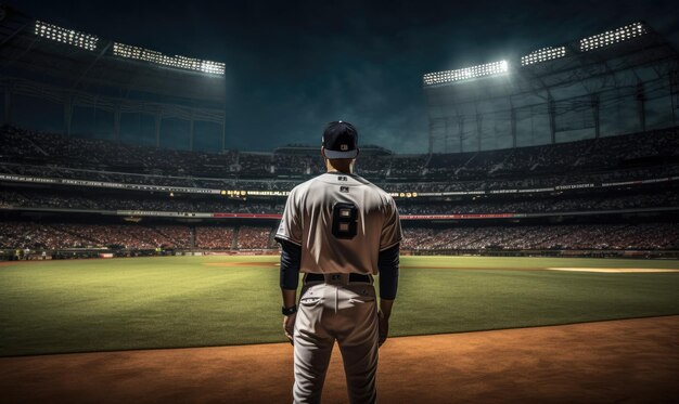 Baseball Player Standing on Baseball Field