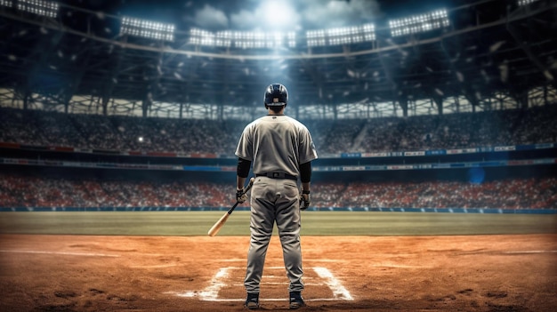 Baseball Player standing in the Center of the Stadium Ready for Action