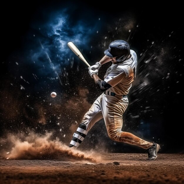 Photo a baseball player swung the bat with precision sending the ball soaring through the air hidden exposure method romanticism 8k hyper quality