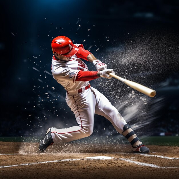 Photo a baseball player swung the bat with precision sending the ball soaring through the air hidden exposure method romanticism 8k hyper quality