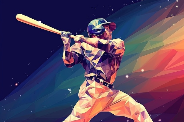 Baseball player in a warp galaxy energy low poly style illustration generative ai