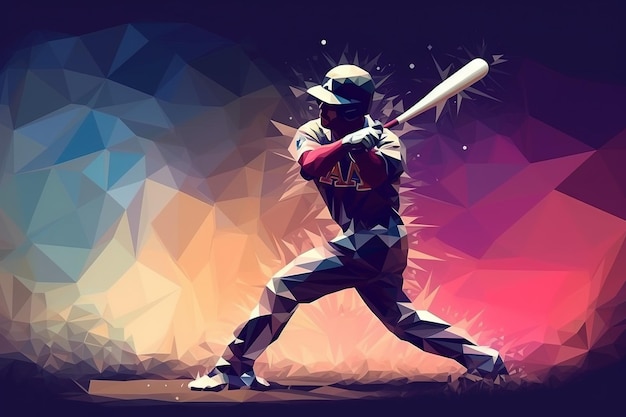 Baseball player in a warp galaxy energy low poly style illustration generative ai