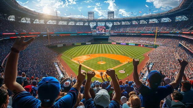 Photo a baseball stadium with a view of the sky and people in the background