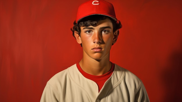 Foto star del baseball, ragazzo di 14 anni in uniforme.