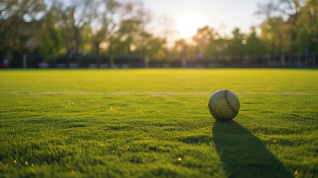 Baseball on sunny field with shadows