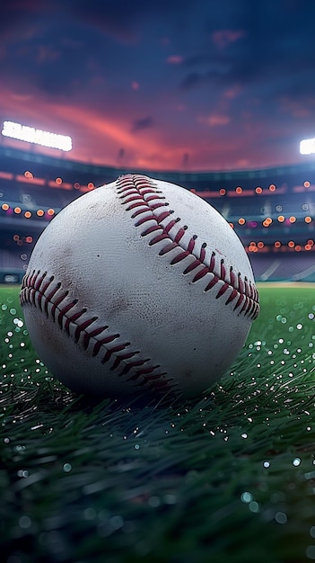 Baseball themed sport stadium illuminated against nighttime sky backdrop Vertical Mobile Wallpaper