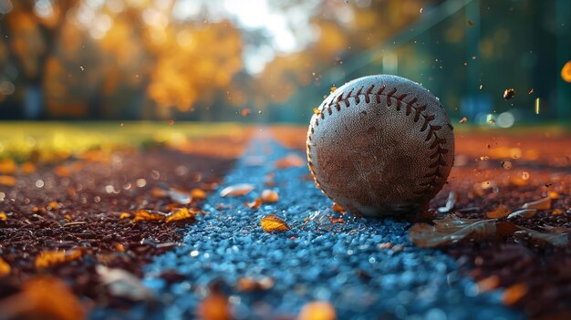 Photo baseball on top of baseball field generative ai