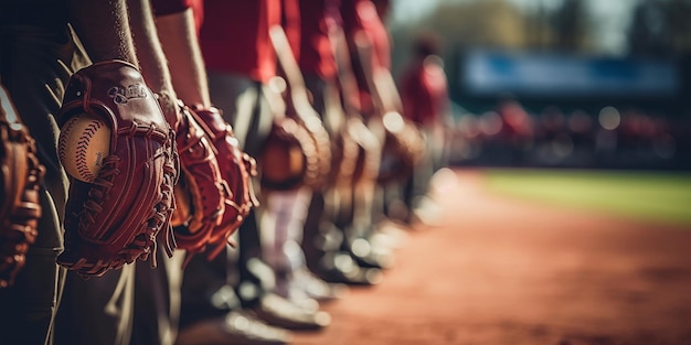 Baseball with Ball Glove on a Baseball Field Background Banner with place for text