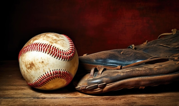 Baseballhandschoen en honkbal op tafel
