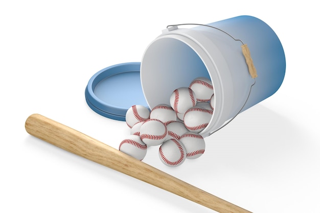 Baseballknuppel set geopende emmer met ballen