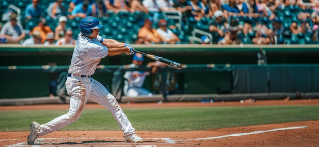 Baseballspeler die een home run slaat in een dynamische wedstrijd