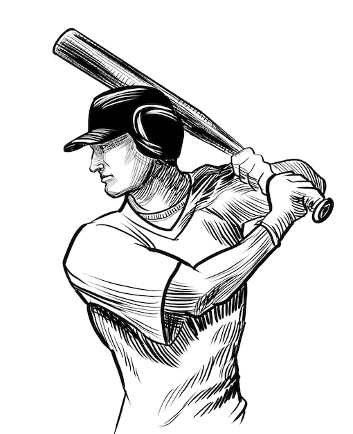 Baseballspeler met de hand getekend zwart-wit illustratie