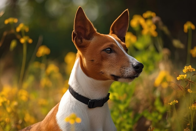 Basenji-hond in de zomertuin