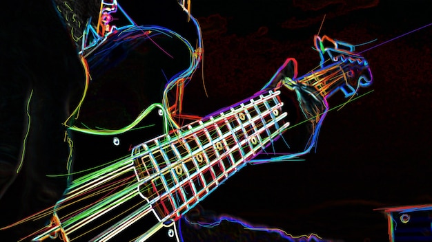 basgitaar . abstracte kleur neon schilderij.