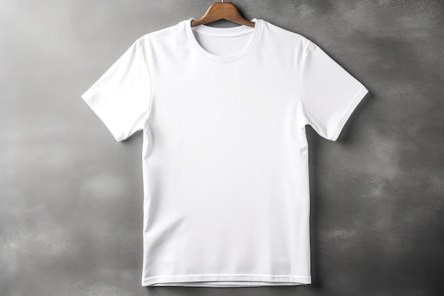 Basic white Tshirt on grey concrete background Mock up for branding tshirt with pocket