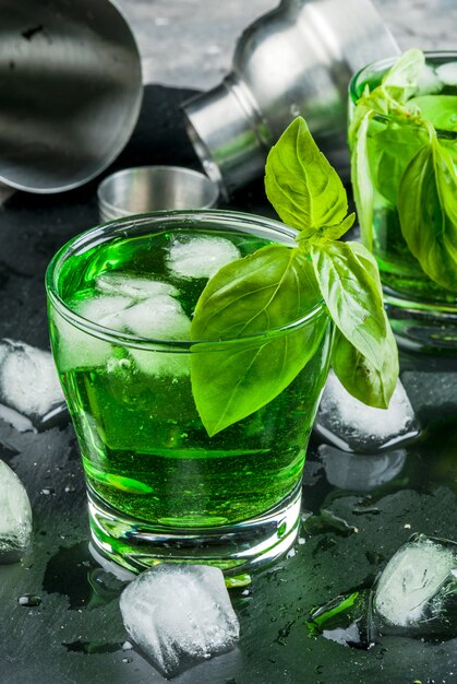 Basil cocktail or liquor