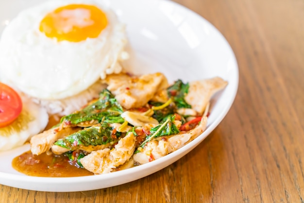 Basil Fried Chicken and fried egg with rice