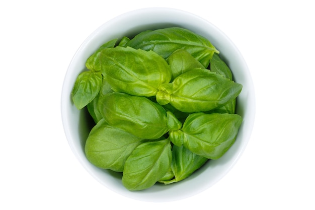 Basil herbs herb from above bowl isolated on white