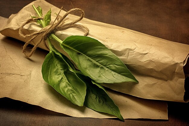 Photo basil leaves on a piece of parchment paper