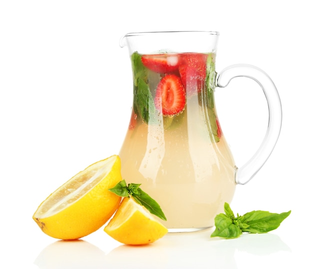 Basil lemonade with strawberry, isolated on white