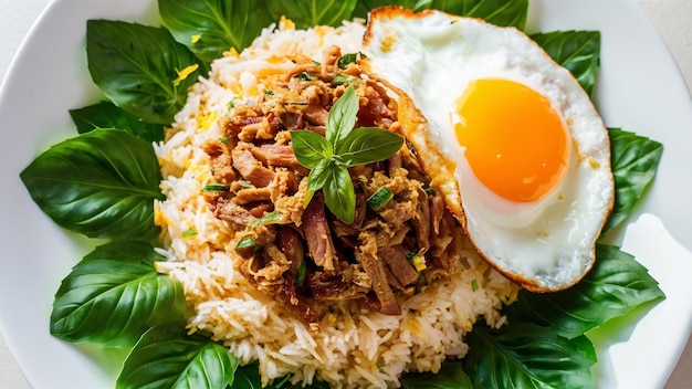 Basil minced pork with rice and fried egg