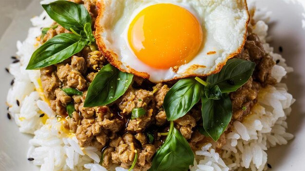 Basil minced pork with rice and fried egg