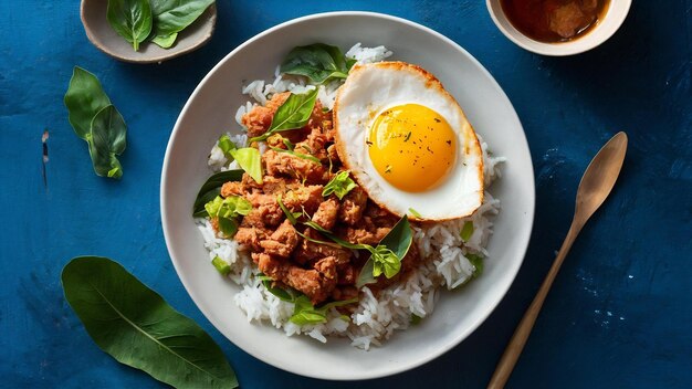 Basil minced pork with rice and fried egg